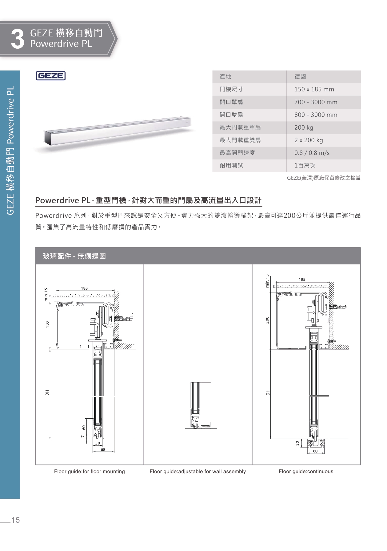 GEZE Powerdrive PL 玻璃門配件無側邊圖